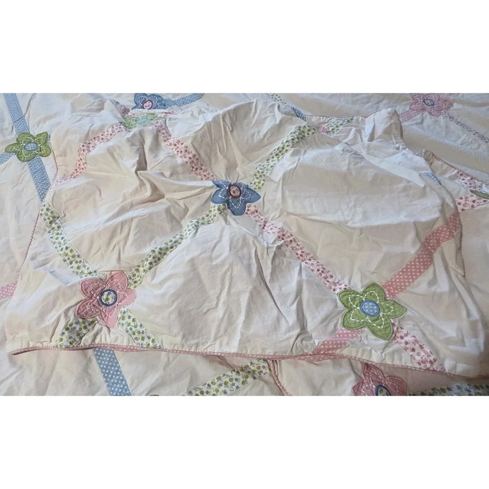 Pottery Barn Kids Lindsay Lattice Floral Pink Polka‎ Dot Pillow Sham Twin Bed
